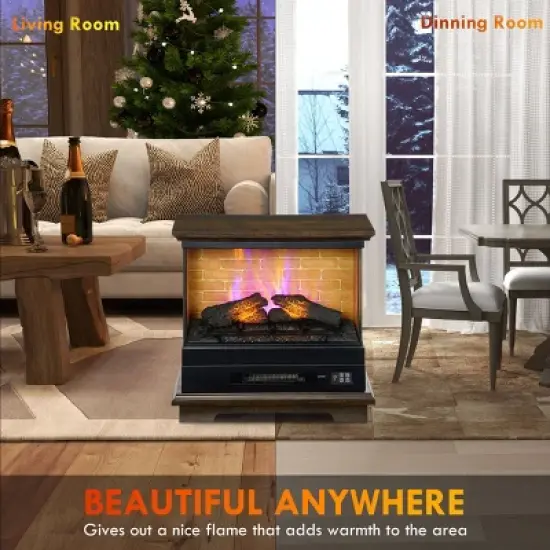 SEVOBAL Fireplace Insert Heater Mantel 3D Flame Quartz Fireplace Stove Bottom Air Outlet Fire Place Panoramic 3-Side View, Brown, 32"*15"*34" image {3}
