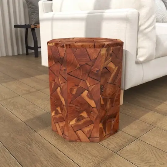 Contemporary Teak Wood Round Accent Table Brown - Olivia & May image {10}