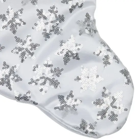 Northlight 19 White and Silver Sequin Snowflake Christmas Stocking image {4}