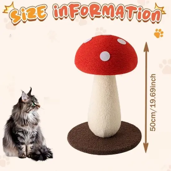 Extra Large Vertical Sisal Mushroom Shaped Cat Scratcher, Cat Scratching Table, Cat Scratching Board Cat Interactive Cute Mushroom Scratching Board image {7}