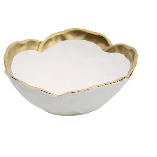 Classic Touch White Porcelain Flower Shaped Bowl with Gold Rim, 7"D image {3}