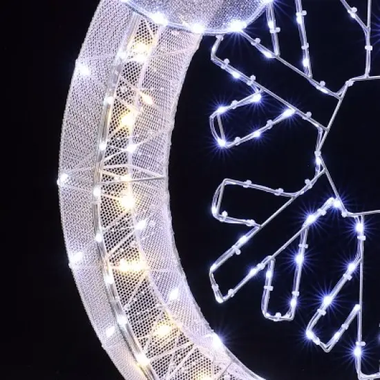 LuxenHome 3Ft Lighted Ornament & Snowflake Wreath, Silver & White Outdoor Christmas Decoration image {10}