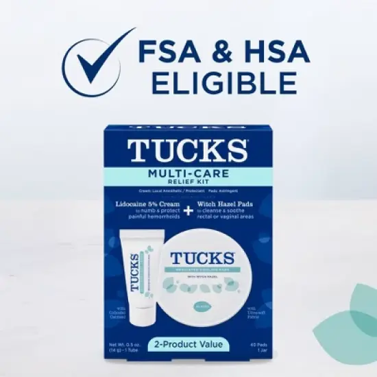 Tucks Multi-Care Relief Kit Witch Hazel Pads - 40ct & Lidocaine Cream - 0.5oz image {7}