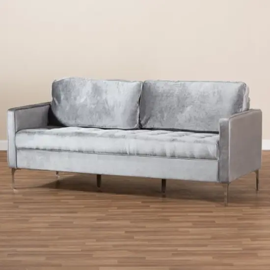 Clara Velvet Fabric Upholstered 3 Seater Sofa Gray - BaxtonStudio image {4}