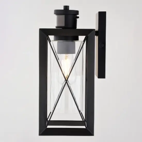 VAXCEL Milton Matte Black Motion Sensor Dusk to Dawn Outdoor Wall Light Transitional Clear Glass image {11}