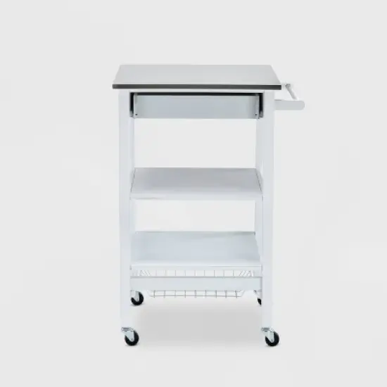 Hennington Kitchen Cart with Stainless Steel Top White - Boraam image {2}