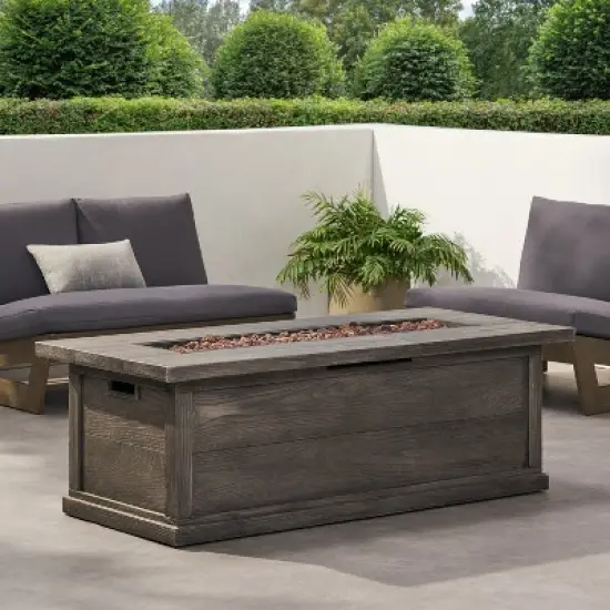 56" Outdoor 50,000 BTU Rectangular MgO Concrete Propane Fire Pit, Grey Wood Pattern (Tank Cover not Included) image {6}