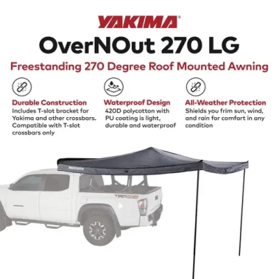 Yakima MajorShady 270 LH Vehicle Roof Mounted Awning Outdoor Rugged Vinyl Travel Cover 80 Square Feet Sun Protection Tent, Black image {1}