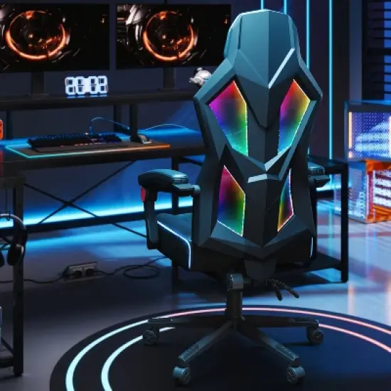 Bestier Breathable Fabric Gaming Chair with RGB LED Lighting and Adjustable Armrests image {8}