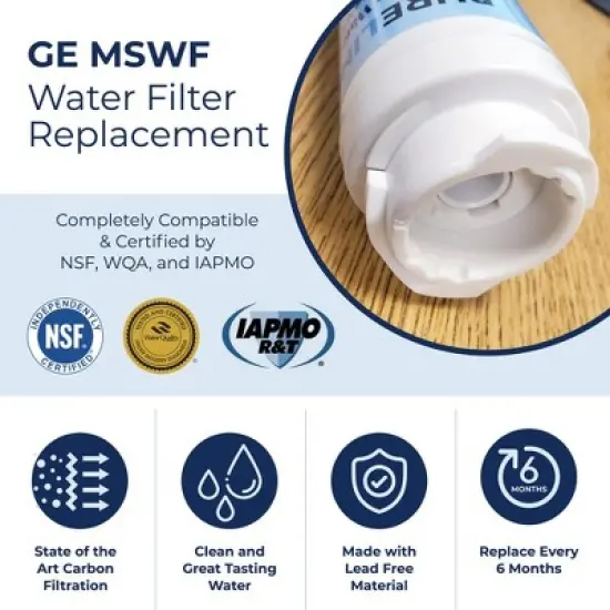 PureLine GE MSWF Refrigerator Water Filter Replacement, Compatible with RWF1500A, 101820A, 101821B Filters image {4}
