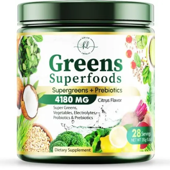 Greens Superfood Powder, Organic Spirulina & Chlorella Greens, Prebiotics & Probiotics, Gut Health & Bloating Support - 28 Servings By Hello Lovely! image {9}