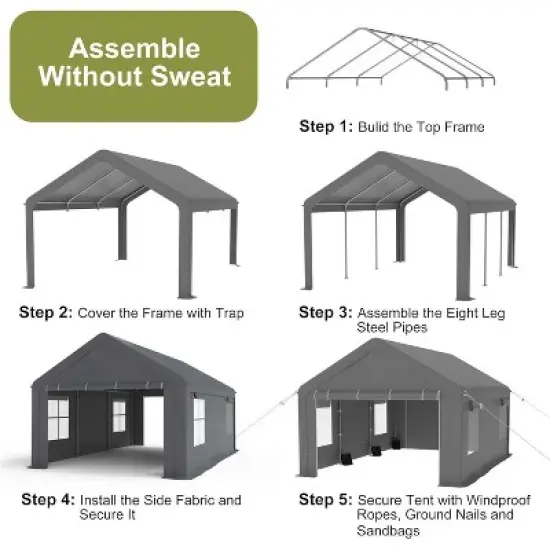 Carport, Portable Garage 13x20FT Heavy Duty - Galvanized Frame, 180g PE Waterproof Canopy with 4 Doors (2 Side Doors) & 4 Windows for Truck, Boat image {2}