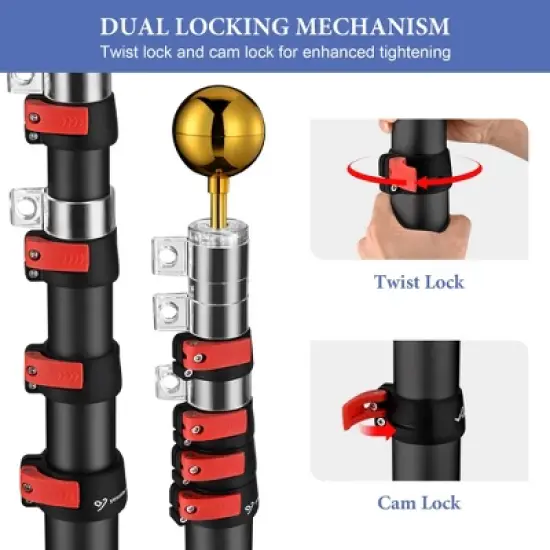 Yescom EZ GO 25ft Telescopic Flag Pole Kit Wheel Tire Mount Stand Upgrade Rotating Lock Outdoor Camper RV Tailgate Black image {2}