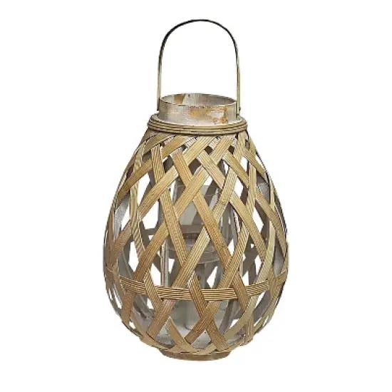 Essential Decor & Beyond 16.3" Natural Bamboo Glass Candle Holder Tabletop Lantern With Handle image {6}