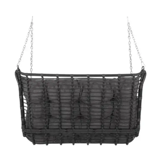 Arruda Outdoor Wicker Porch Swing with Cushions Gray/Dark Gray - Christopher Knight Home: UV & Weather-Resistant Patio Swing image {5}