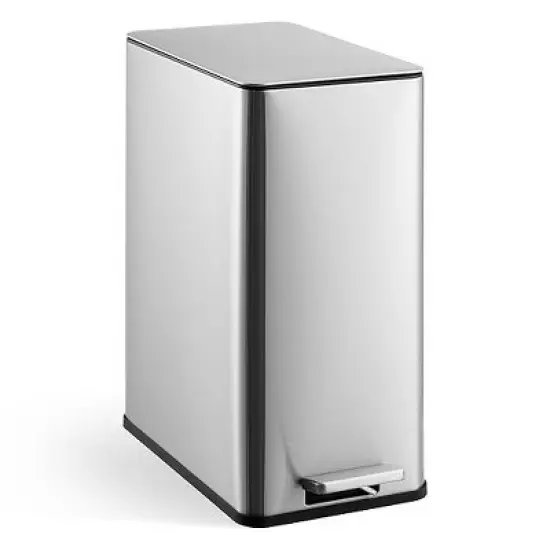 Slim 4 Gallon / 15L Stainless Steel Step Trash Can - Soft-Close Lid, Removable Inner Bucket, Space-Saving Rectangular Design,Silver image {5}