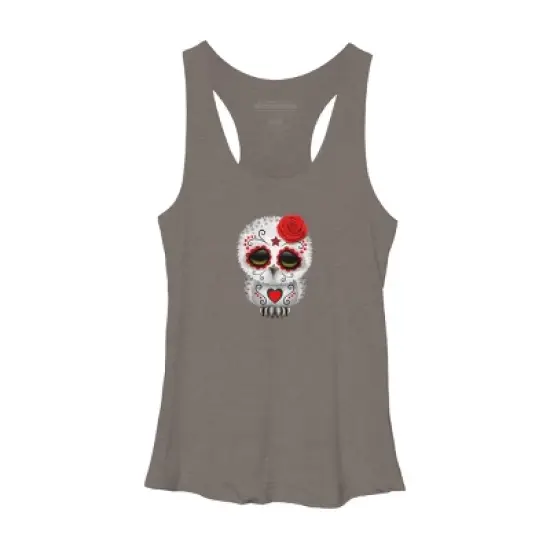 Women's Design By Humans Cute Red Day of the Dead Sugar Skull Owl By jeffbartels Racerback Tank Top image {4}