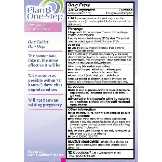 Plan B One-Step Emergency Contraceptive image {1}