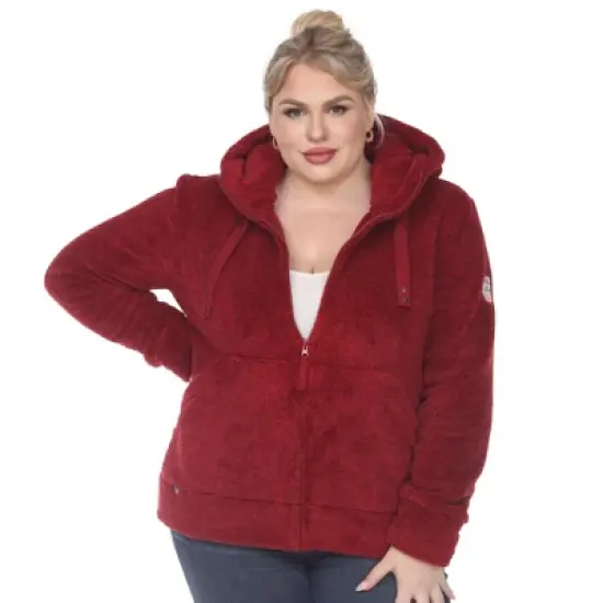 Plus Size Hooded High Pile Fleece Jacket - White Mark image {7}