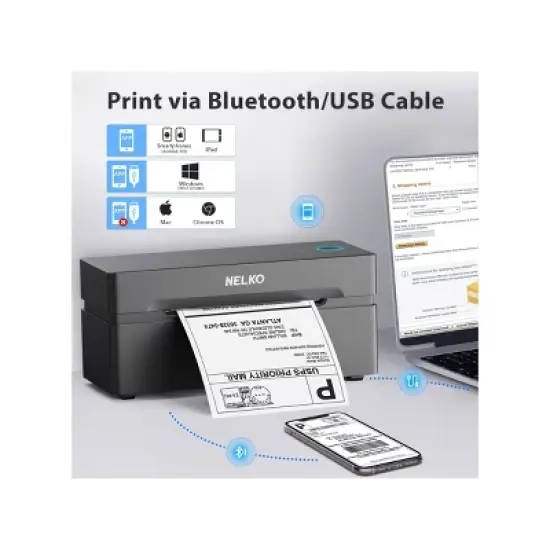 Nelko PL80E Bluetooth Printer Black with 4"x6" 500 Sheets image {4}