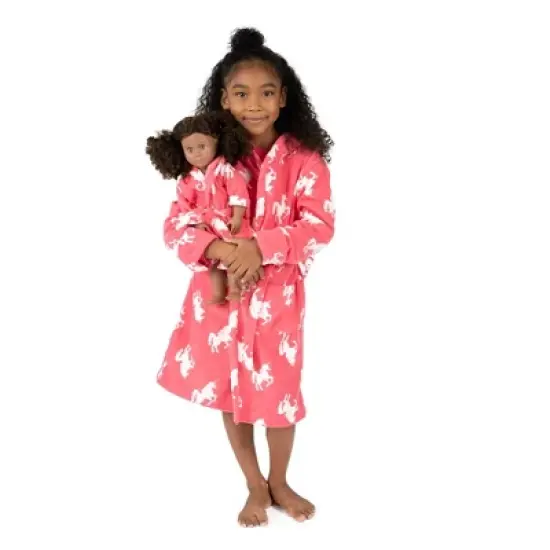 Leveret Girl and Doll Matching Fleece Hooded Robe image {9}