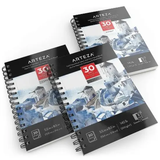Arteza Watercolor Paper Pad, Spiral-Bound, Heavyweight Paper, 5.5"x8.5", 30 Sheets - 3 Pack image {2}