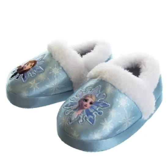 Disney Frozen Girl Slippers - Elsa and Anna Plush Lightweight Warm Comfort Soft Aline House Shoes - Blue White  (Toddler-Little Kid) image {1}