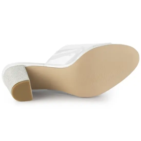 Allegra K Women's Clear Glitter Chunky Heels Slide Heel Sandals image {5}