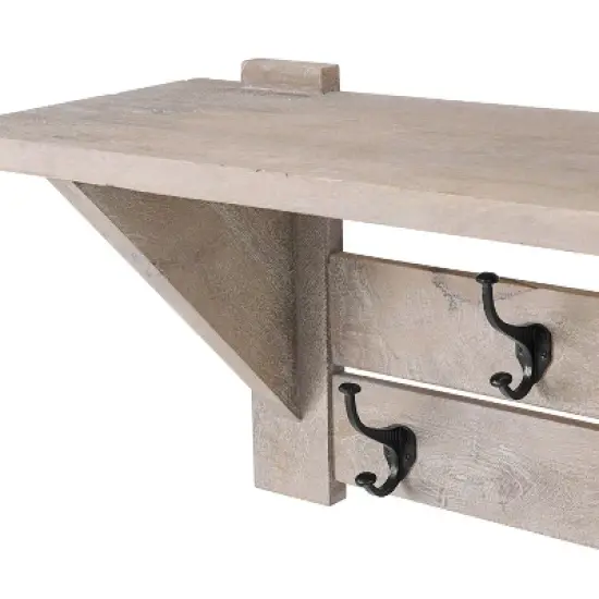 40" Castleton Mango Wood Bench and Coat Hook with Shelf Driftwood - Alaterre Furniture image {12}