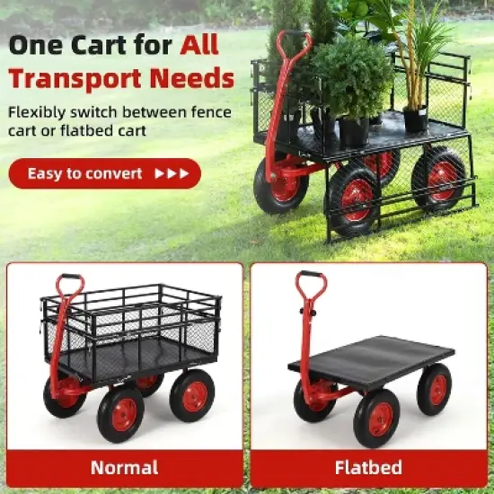 Heavy Duty Metal Garden Cart &ndash; 880 lbs Capacity Utility Wagon with Removable Sides & 10" All-Terrain Wheels, Yard Wagon image {1}