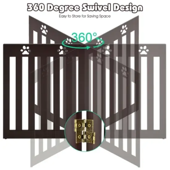 Costway 24'' Folding Wooden Freestanding Pet Gate Dog Gate W/360&deg; Hinge White/Espresso image {7}