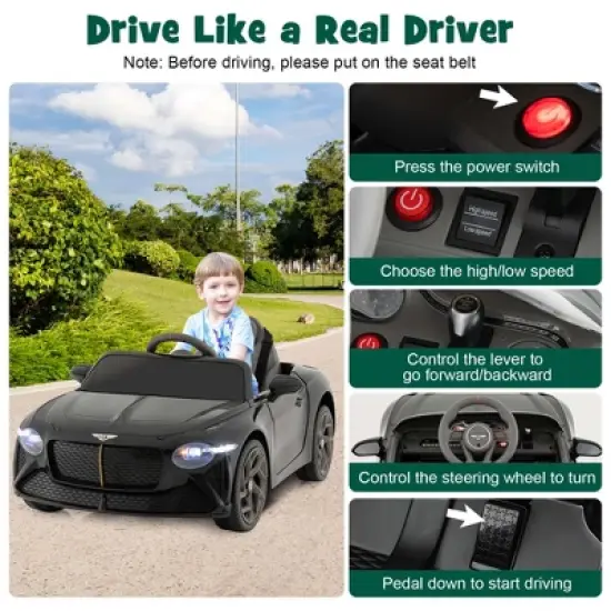 Costway 12V Licensed Bentley Bacalar Kids Electric Ride-on Car with Remote Control Green/Red/White/Black image {5}