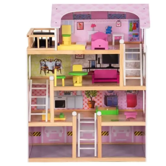 Costway Doll Cottage Dollhouse w/ Furniture Kids Wood House Playset Children Toy image {3}