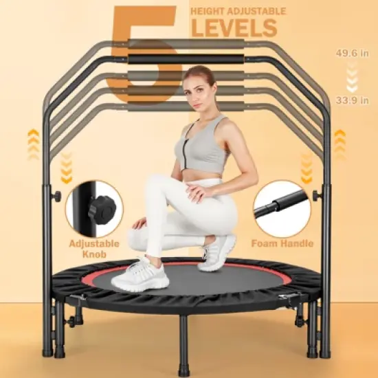 SUGIFT Adjustable Fitness Trampoline with Foam Handle & Resistance Bands, Indoor Rebounder for Adults & Kids, 5-Level Height image {2}