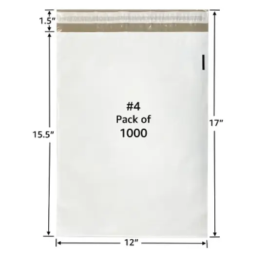 UOFFICE Pacl of 1000 Bulk Poly Mailer Bags 12"x15.5" - #4 Envelopes withSelf-Sealing Closure image {1}