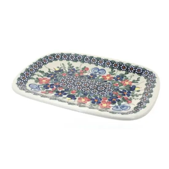 Blue Rose Polish Pottery 119 Vena Small Rectangular Serving Platter image {5}