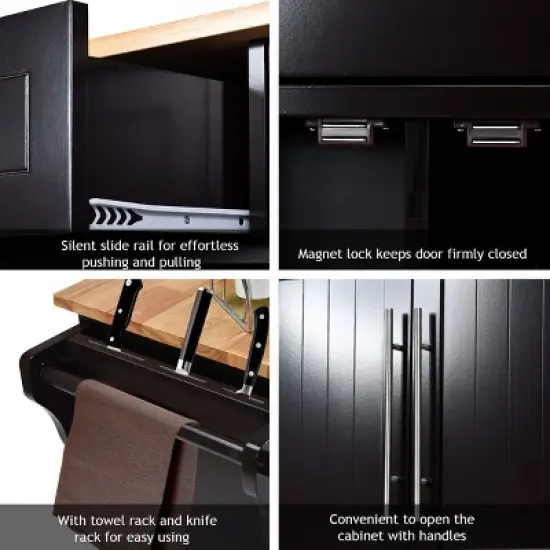 Costway Kitchen Island Trolley Cart Wood Top Rolling Storage Cabinet w/Knife Block WhiteBrown image {7}