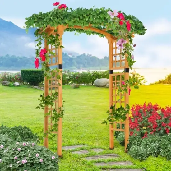 Outsunny 90in Wood Garden Arbor Arch with Trellis Wall for Climbing & Hanging Plants, Decor for Party, Weddings, Birthdays & Backyards image {1}