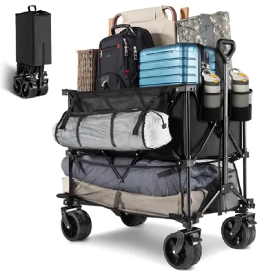 SKONYON Collapsible Wagon Cart Foldable Double‑Deck Beach Wagon with All‑Terrain Wheels &ndash; 400 L / 450 lbs Capacity image {9}