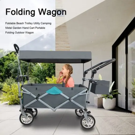 HTUTWOO Collapsible Canopy Wago, with Adjustable Push Pulling Handles, Heavy Duty Utility Outdoor Foldable Garden Cart,forSand,for Shopping,Camping image {8}
