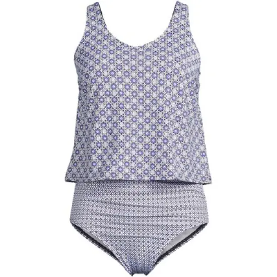 Lands' End Women's Chlorine Resistant V-neck One Piece Fauxkini Swimsuit Faux Tankini Top image {9}