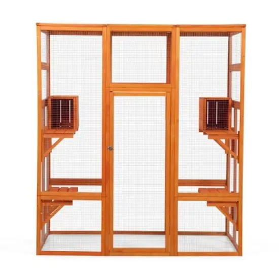 Catio Outdoor Cat Enclosure Large Cat House With 5 Perches, 2 Condos 1 Lockable Door For Multiple Cats Pets Big Walk-in Entrance Fully Covered Roof image {7}
