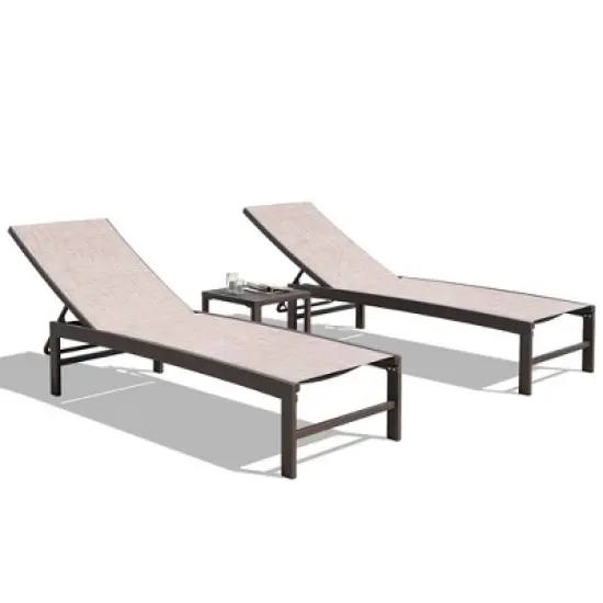 Crestlive Products 3 pcs Outdoor Aluminum Mesh Chaise Lounge Chairs and Side Table Set Sun Lounger with Adjustable Backrest image {10}