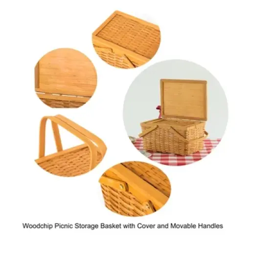 Vintiquewise Woodchip Picnic Storage Basket with Cover and Movable Handles image {6}