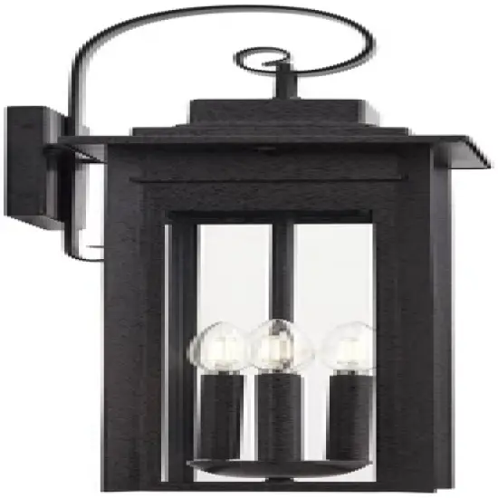Franklin Iron Works Bransford 28 1/4" High Farmhouse Rustic Outdoor Wall Light Fixture Mount Porch House Scroll Black-Specked Gray Metal Glass Shade image {6}