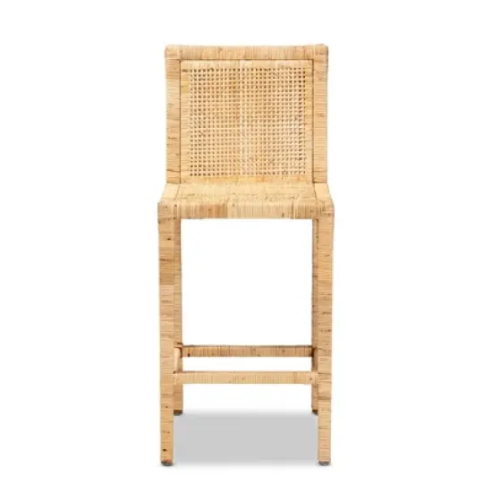 Sofia Wood and Rattan Counter Height Barstool Natural - bali & pari image {1}