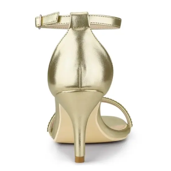 Allegra K Women's Stiletto Heels Rhinestone Ankle Strap Sandals image {2}