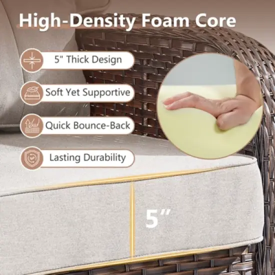 Belord Brown Wicker 7 Piece Patio Furniture Set with 5" Thick Cushions, Outdoor Fire Pit Table Set with Swivel Gliding Rocker Chairs and Club Chairs image {1}