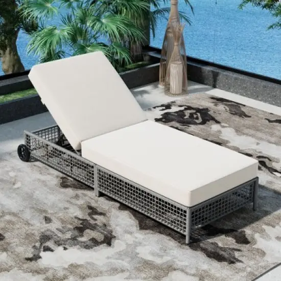 Syemin Patio Chaise Lounges, Outdoor Patio Daybed, Comfy Seat Cushion, Sofa Furniture, for Backyard, Swimming Pool, White, 76.4"*25.2"*41.3" image {5}