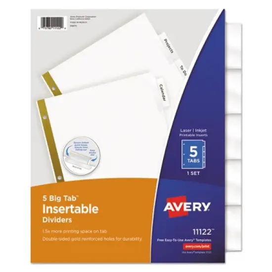 Avery Insertable Big Tab Dividers, 5-Tab, Double-Sided Gold Edge Reinforcing, 11 x 8.5, White, Clear Tabs, 1 Set image {7}